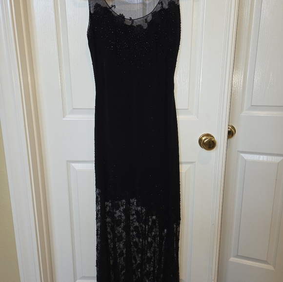 Elegant Jovani Black Lace Beaded Tulle Lace Formal Gown Size 6 Black Tie - Picture 7 of 12